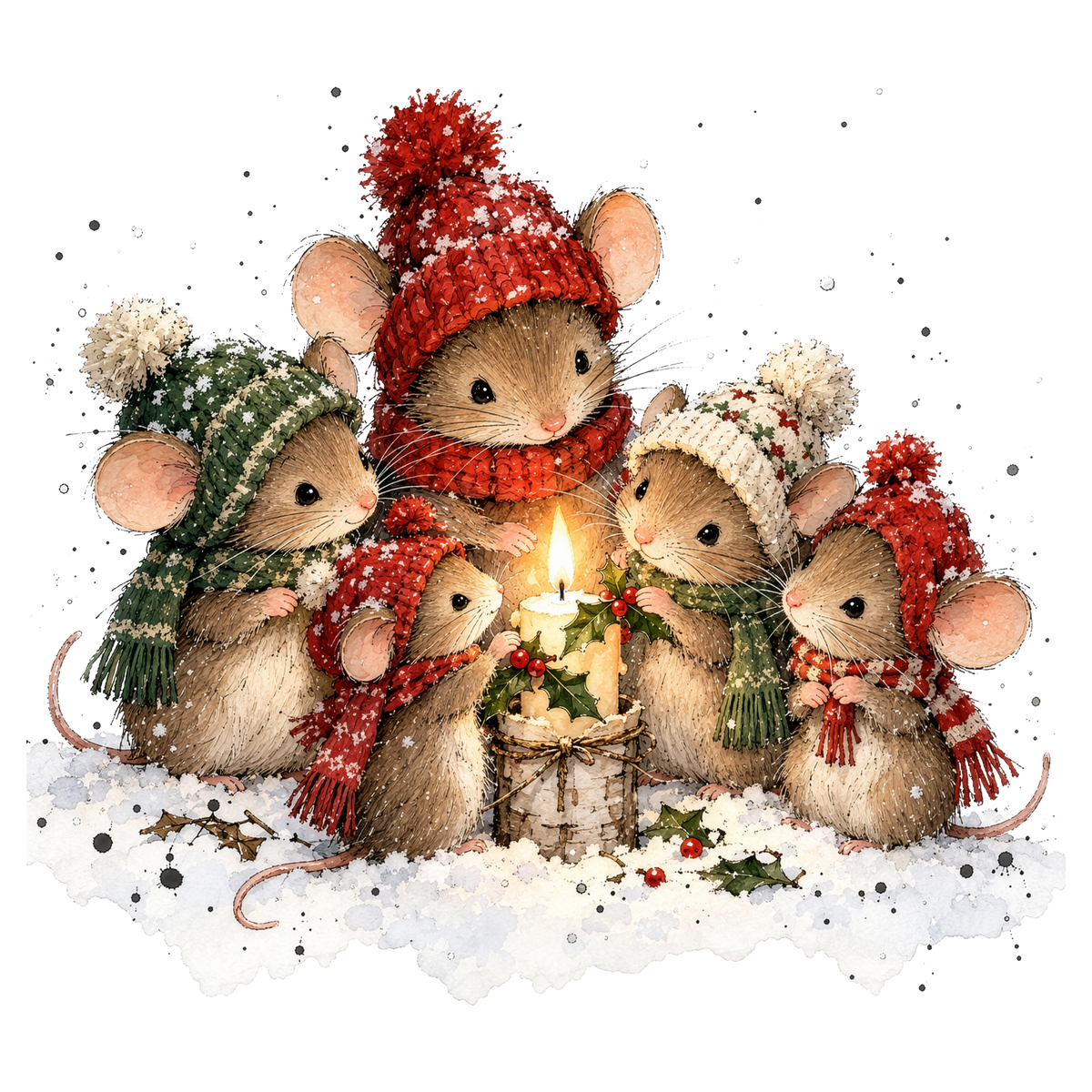 Christmas Whimsy - Mice Around a Candle DTF transfer