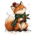 Christmas Whimsy - Fox in Green Scarf with Holly DTF transfer