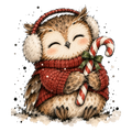 Christmas Whimsy - Owl with Earmuffs and Candy Cane DTF transfer