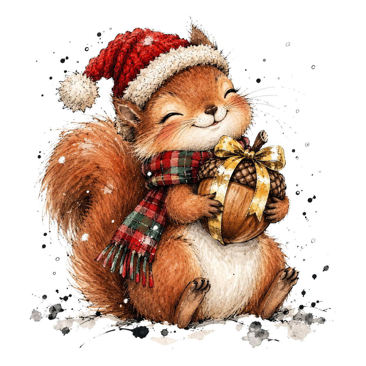 Christmas Whimsy - Squirrel with Golden Acorn DTF transfer