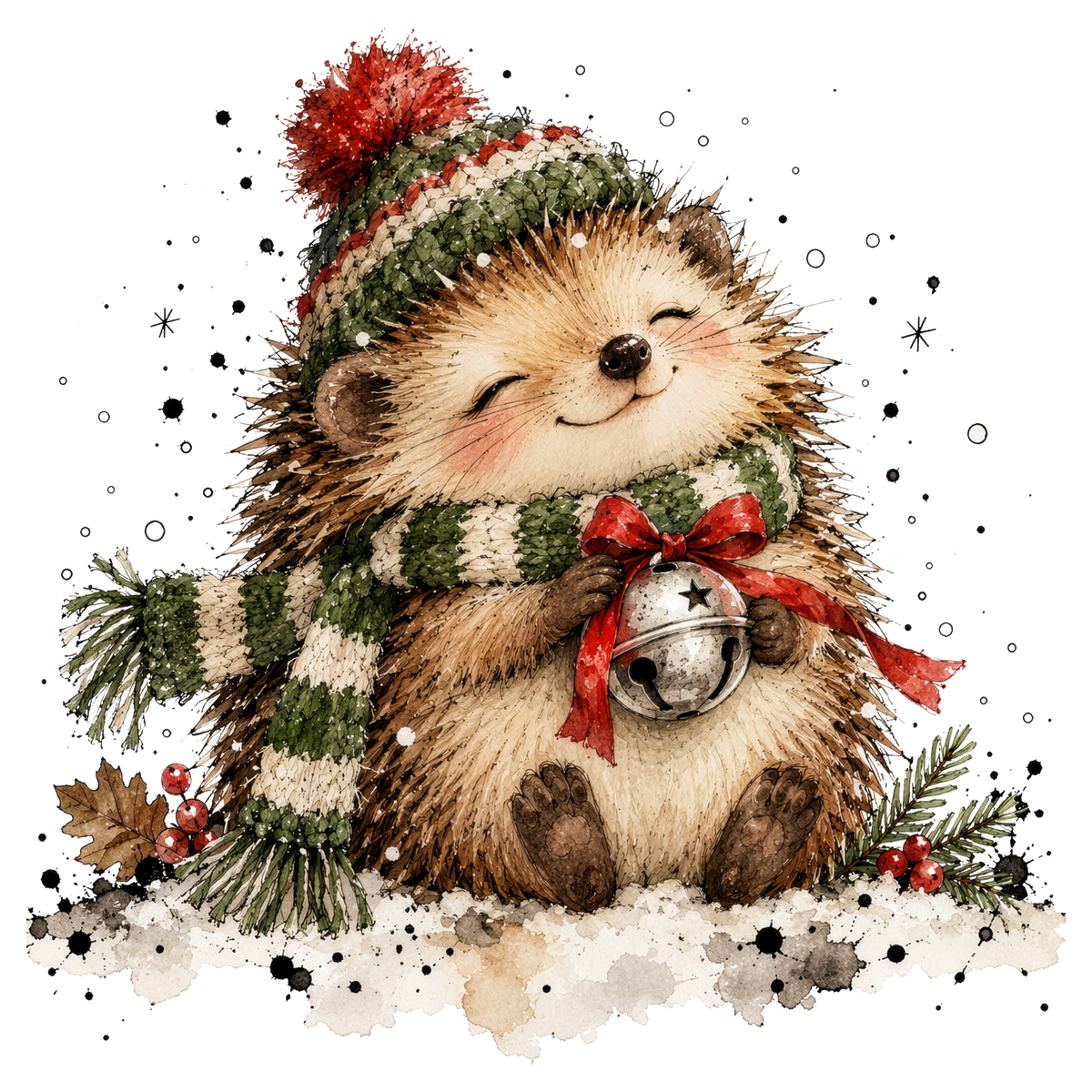 Christmas Whimsy - Hedgehog with Jingle Bell DTF transfer