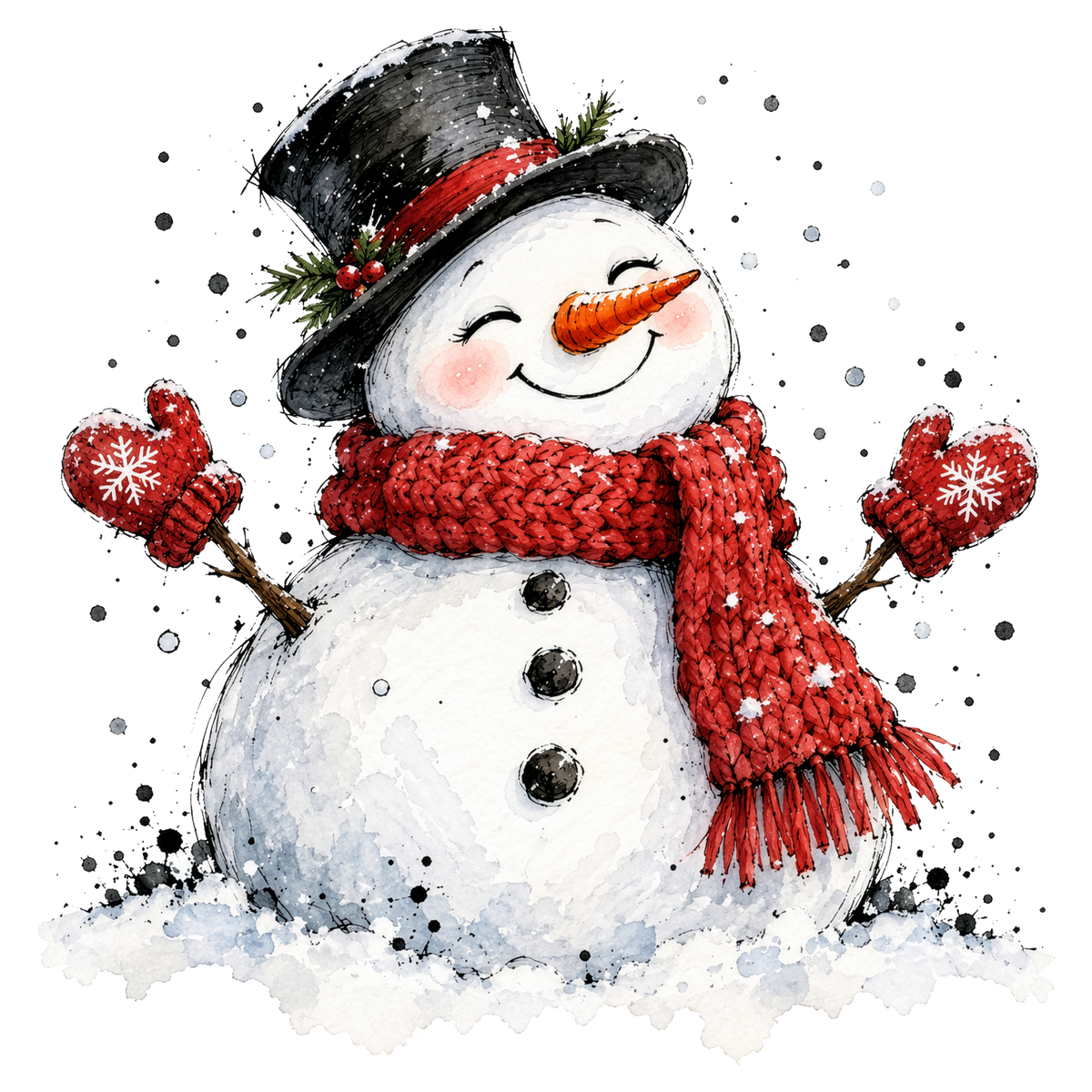 Christmas Whimsy - Snowman in Top Hat and Mittens DTF transfer