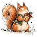 Christmas Whimsy - Squirrel with Heart Acorn DTF transfer