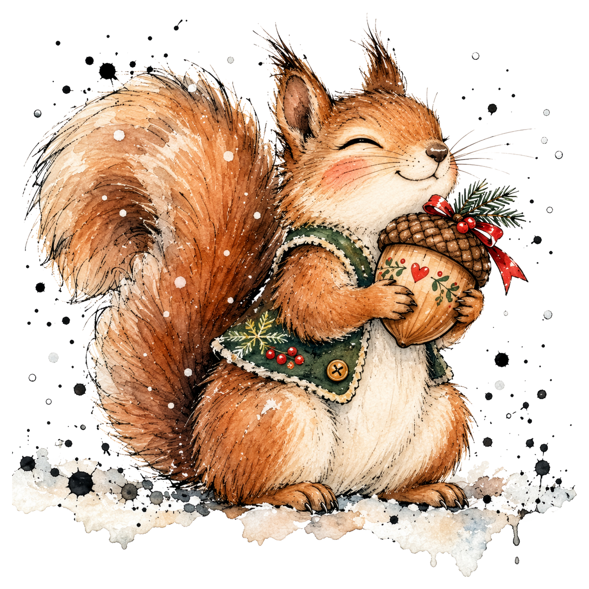 Christmas Whimsy - Squirrel with Heart Acorn DTF transfer