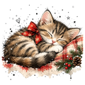 Christmas Whimsy - Sleeping Kitten with Red Bow DTF transfer