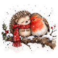 Christmas Whimsy - Hedgehog and Robin on a Branch DTF transfer