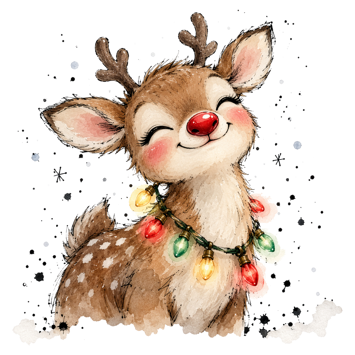 Christmas Whimsy - Red-Nosed Reindeer with Lights DTF transfer