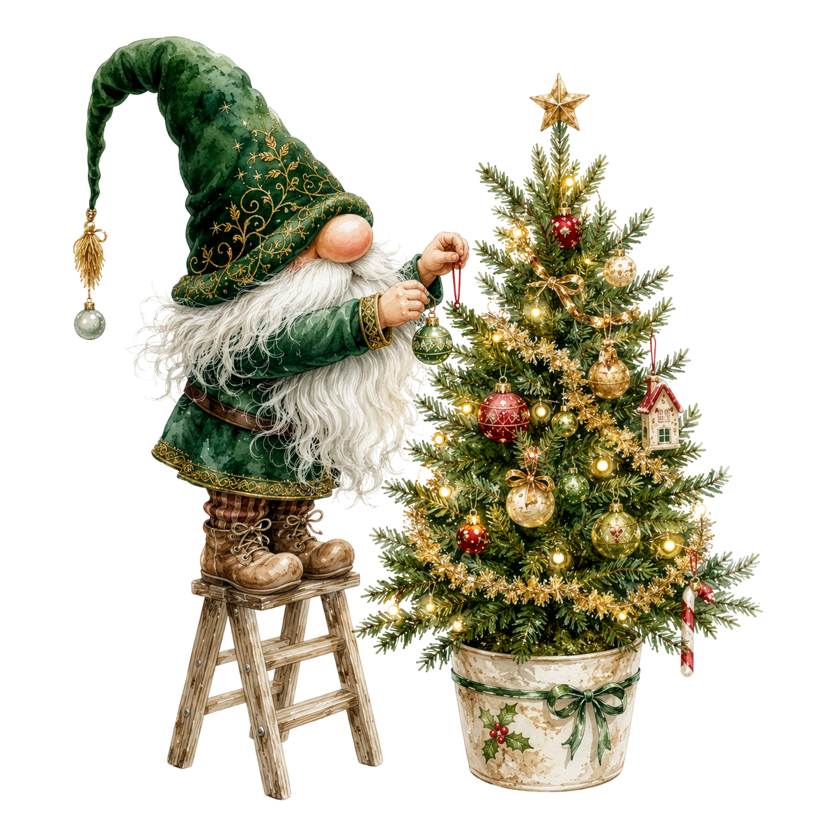 Christmas Gnome Tree Trimming DTF transfer
