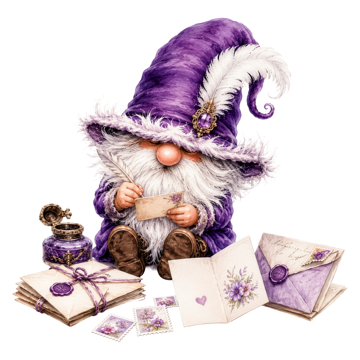 Christmas Gnome Purple Letter Writer DTF transfer