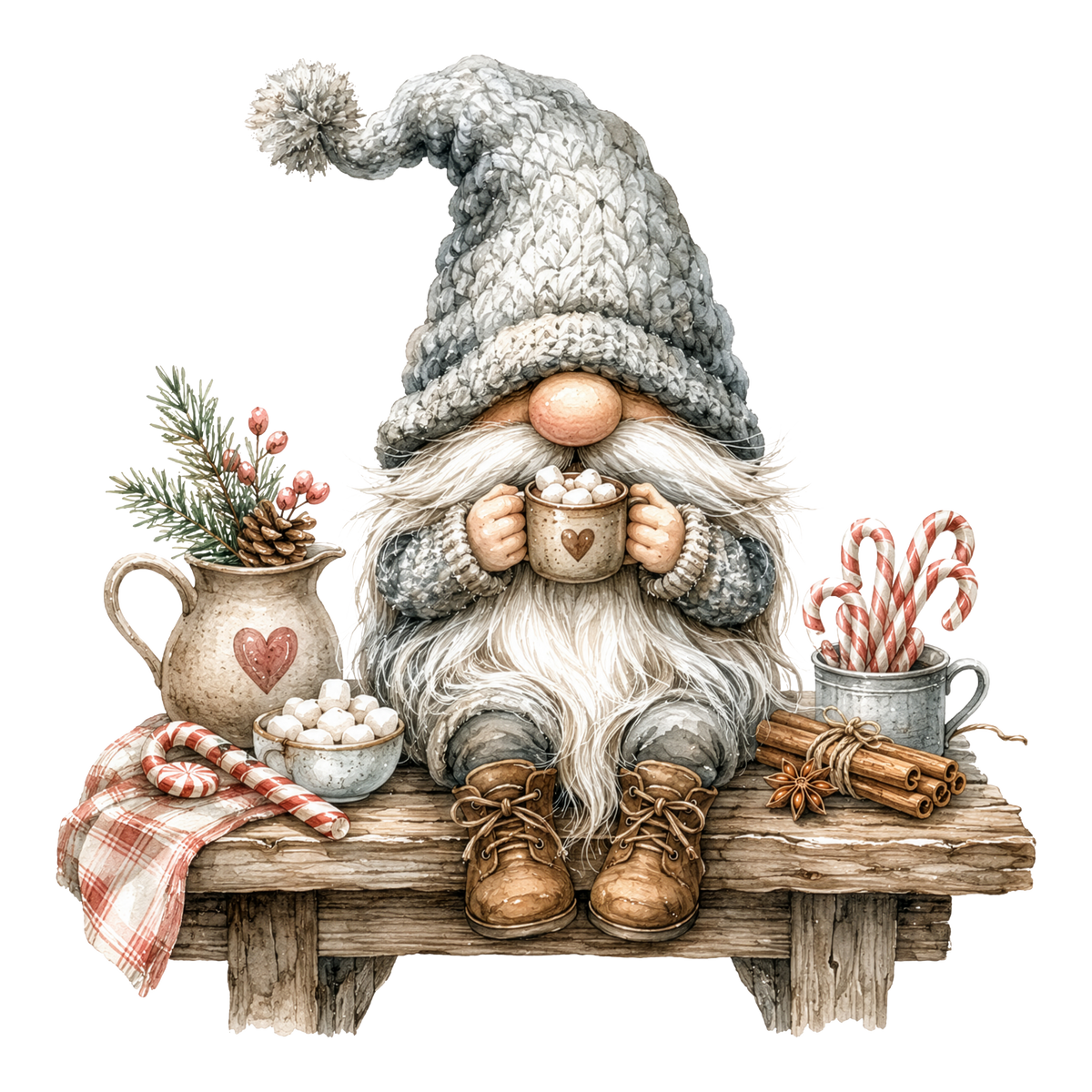 Christmas Gnome Cocoa on the Bench DTF transfer
