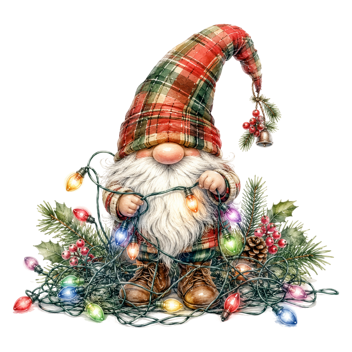 Christmas Gnome Tangled Lights DTF transfer