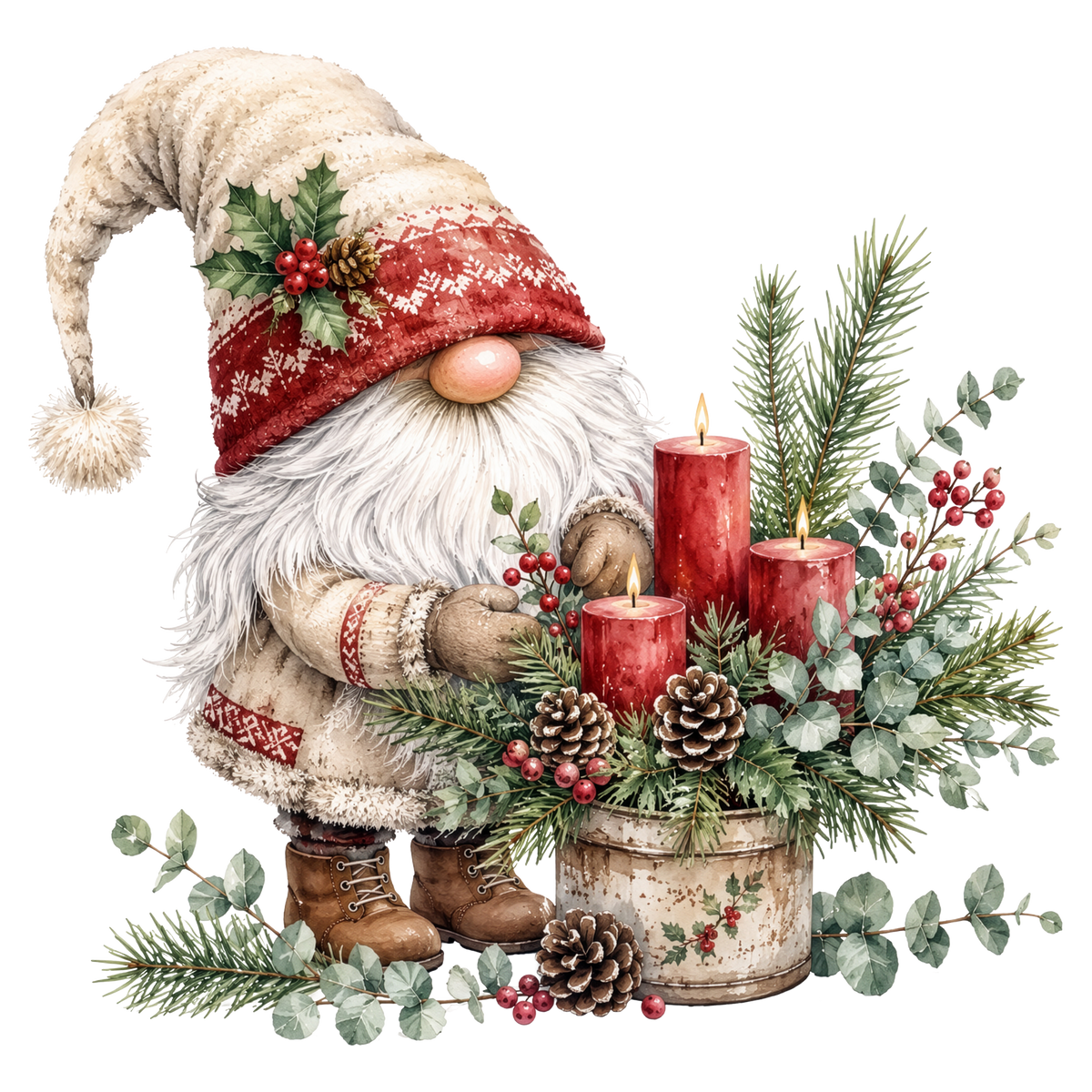 Christmas Gnome Red Candle Centerpiece DTF transfer