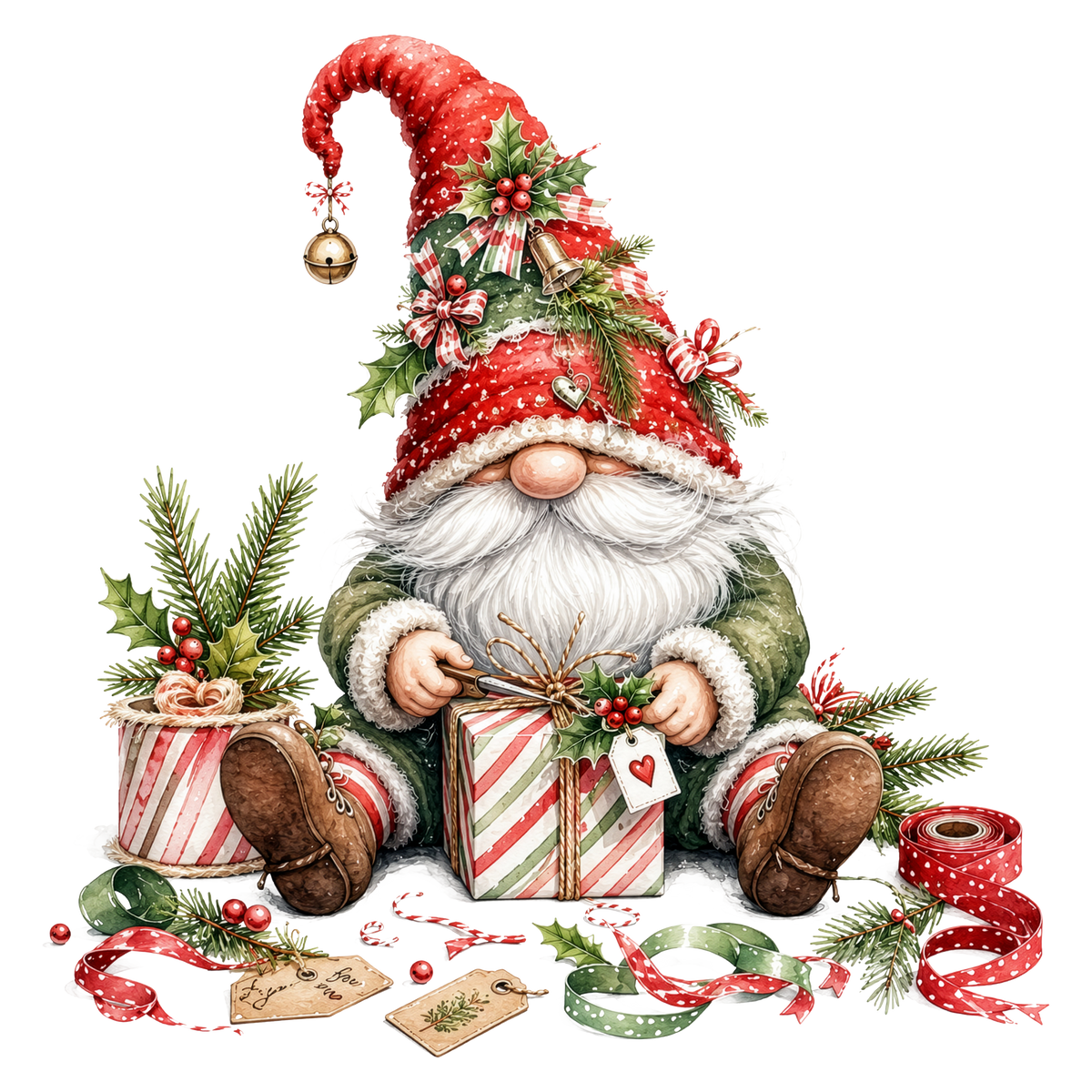 Christmas Gnome Wrapping Presents DTF transfer