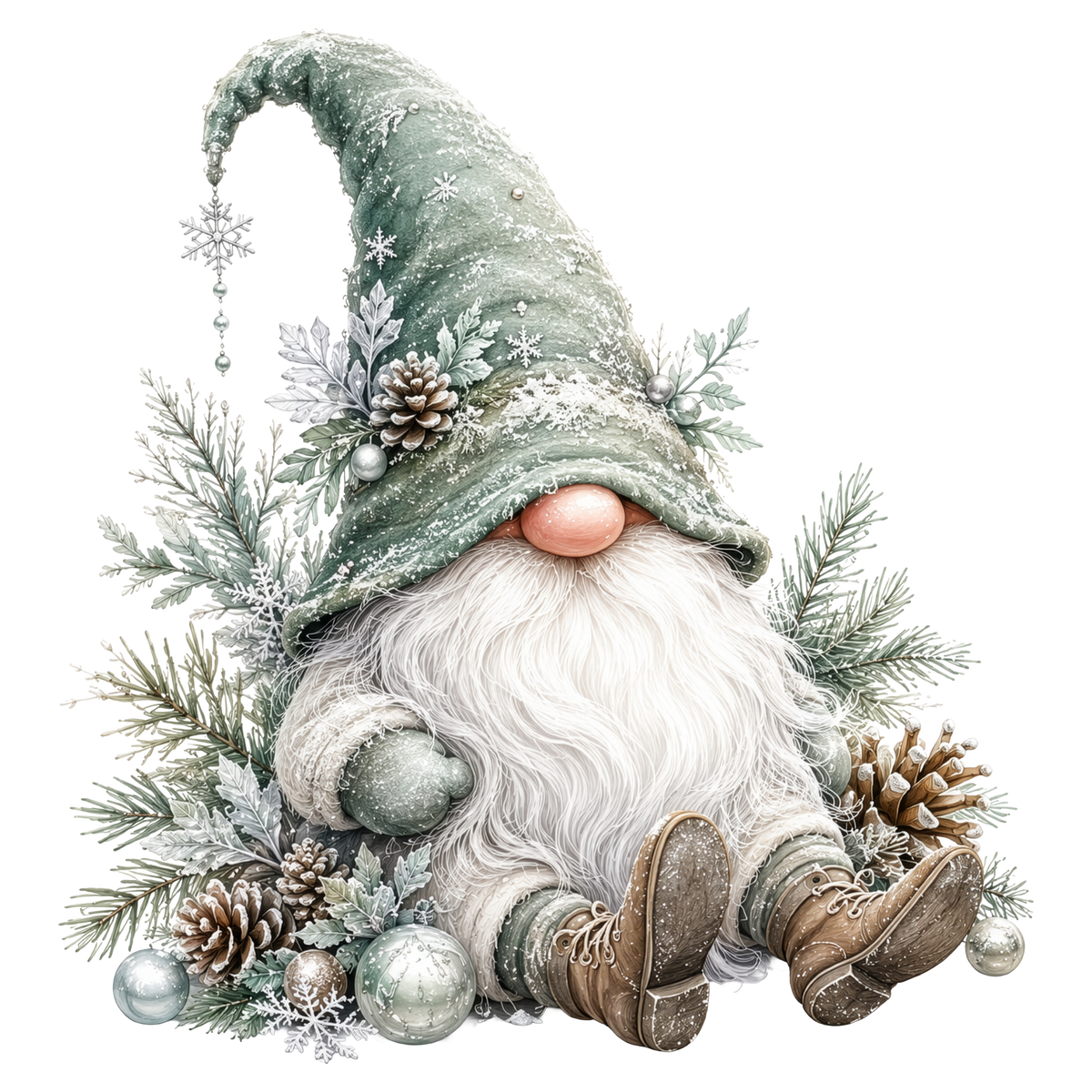 Christmas Gnome Frosty Sage DTF transfer