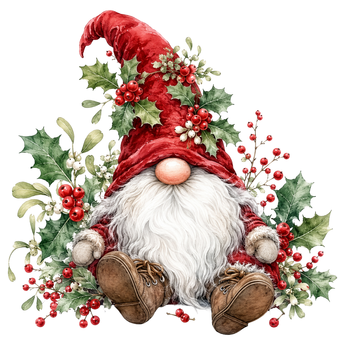 Christmas Gnome Holly Berry DTF transfer
