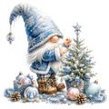 Christmas Gnome Winter Blue Tree DTF transfer