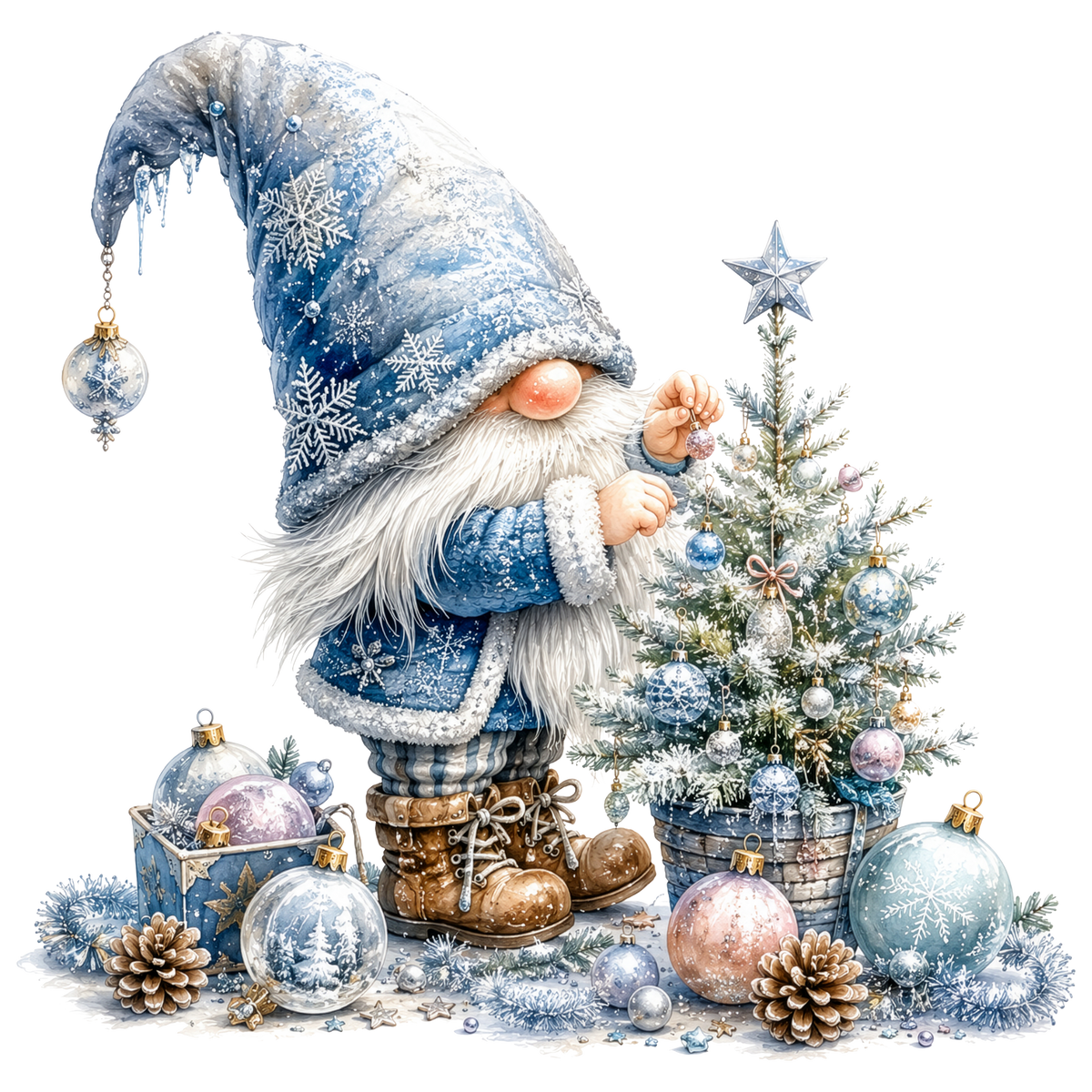Christmas Gnome Winter Blue Tree DTF transfer