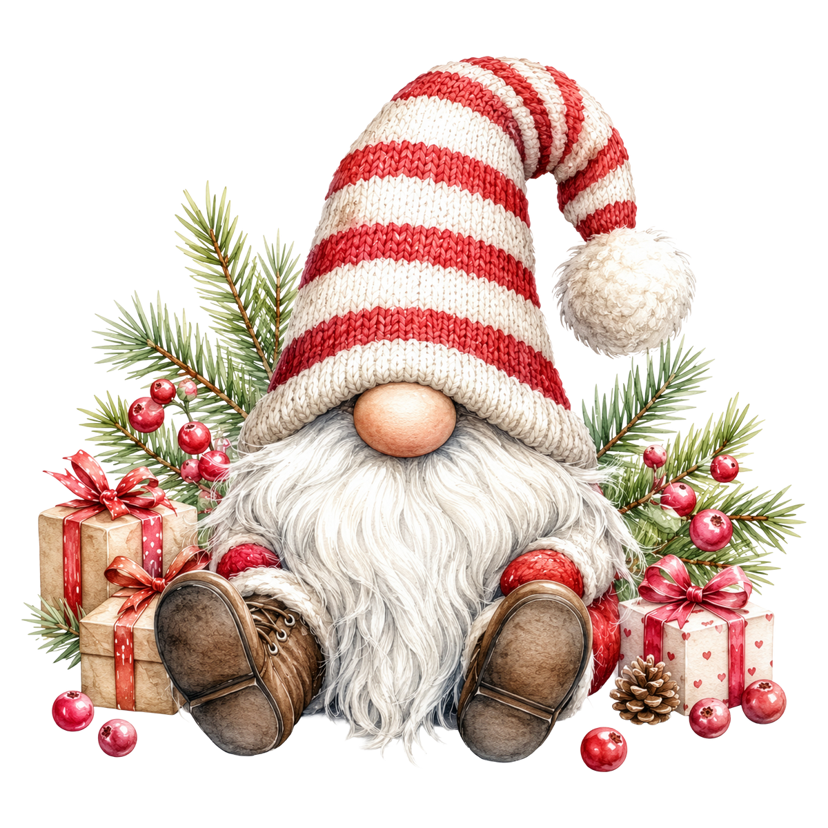 Christmas Gnome Candy Stripe Presents DTF transfer