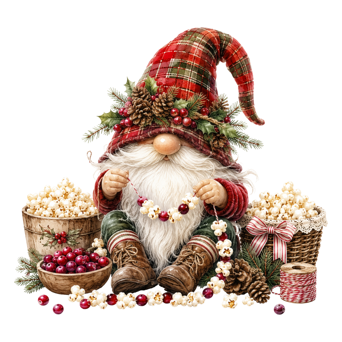 Christmas Gnome Popcorn Garland DTF transfer