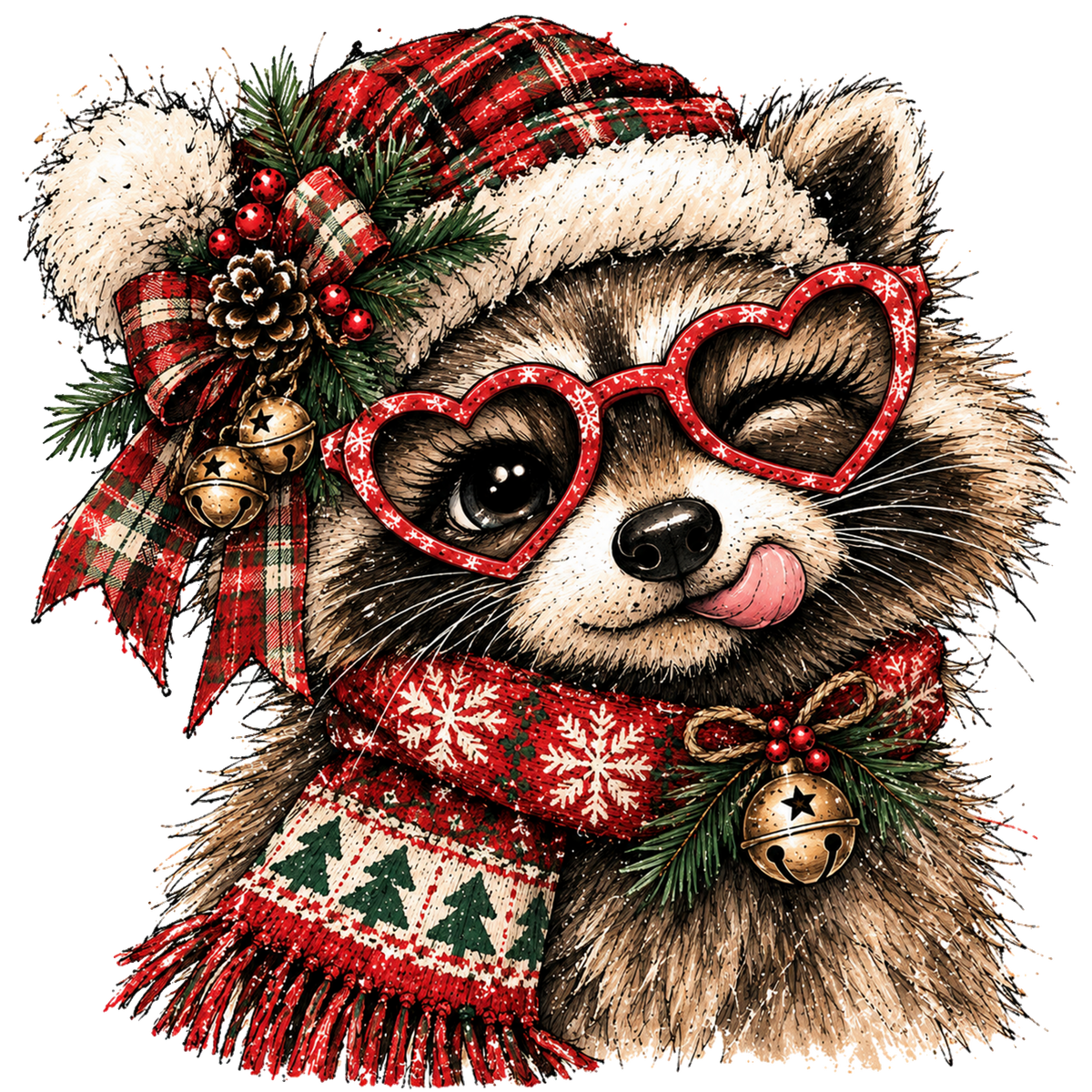 Christmas Raccoon DTF transfer design