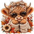 Cozy Autumn Highland Calf DTF transfer