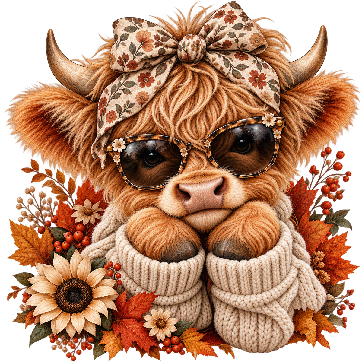 Cozy Autumn Highland Calf DTF transfer