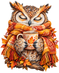 Cozy Autumn Owl with Hot Cocoa DTF transfer