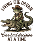 Living the Dream Frog Riding a Gator DTF transfer