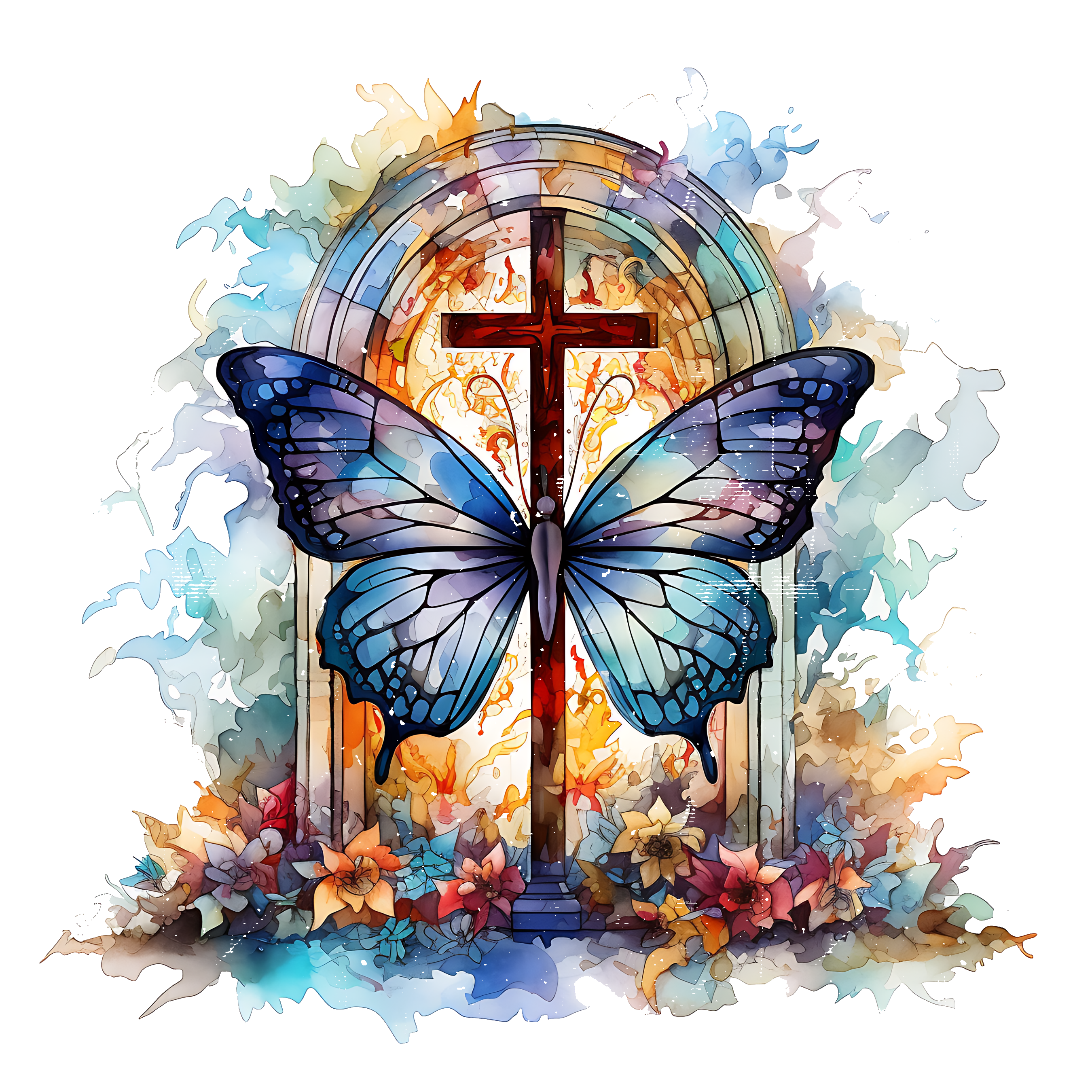 Butterfly, Cross, Stained Glass