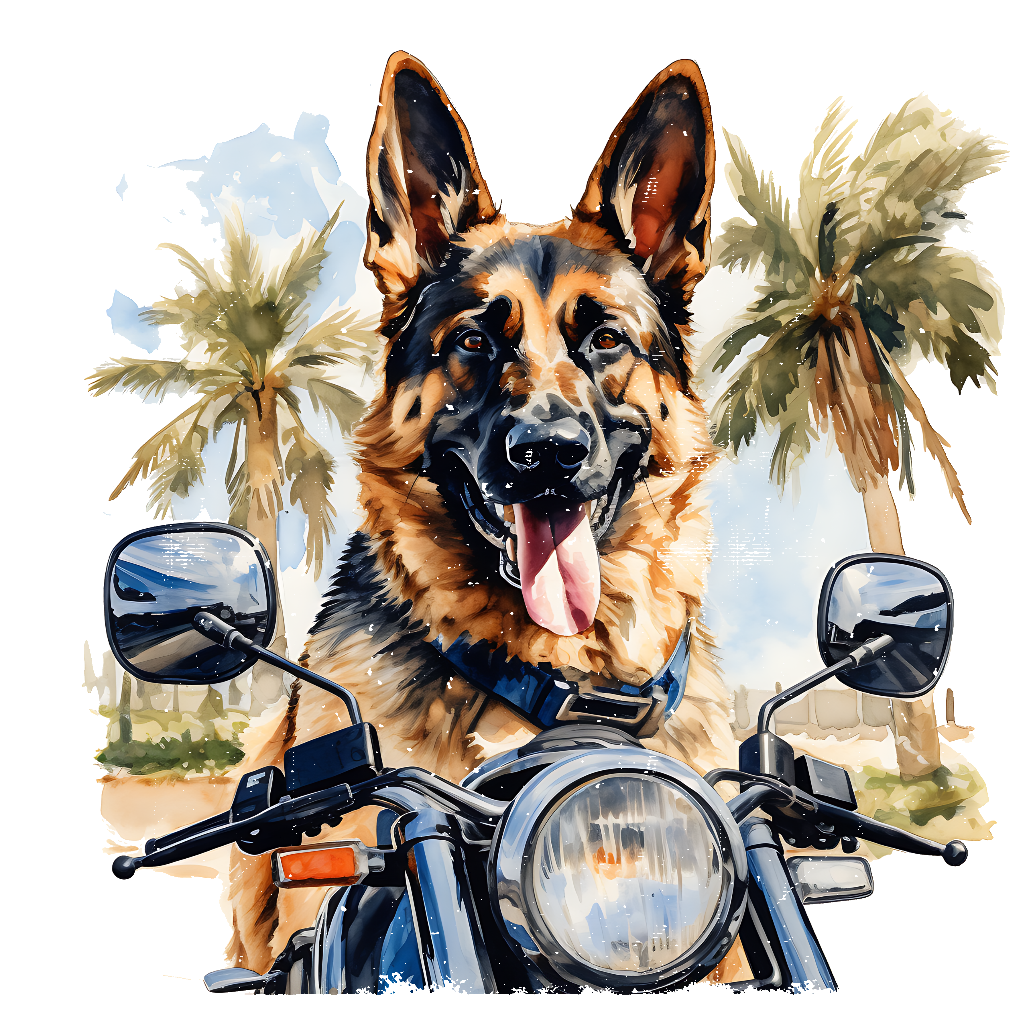 German Sheppard w/Motorcycle