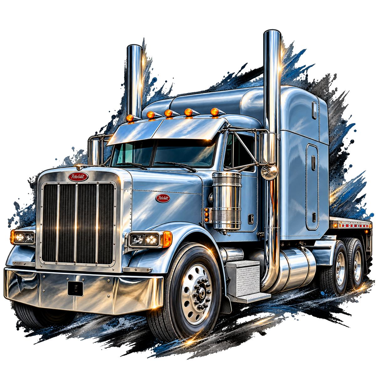 Chrome Peterbilt in Motion DTF transfer