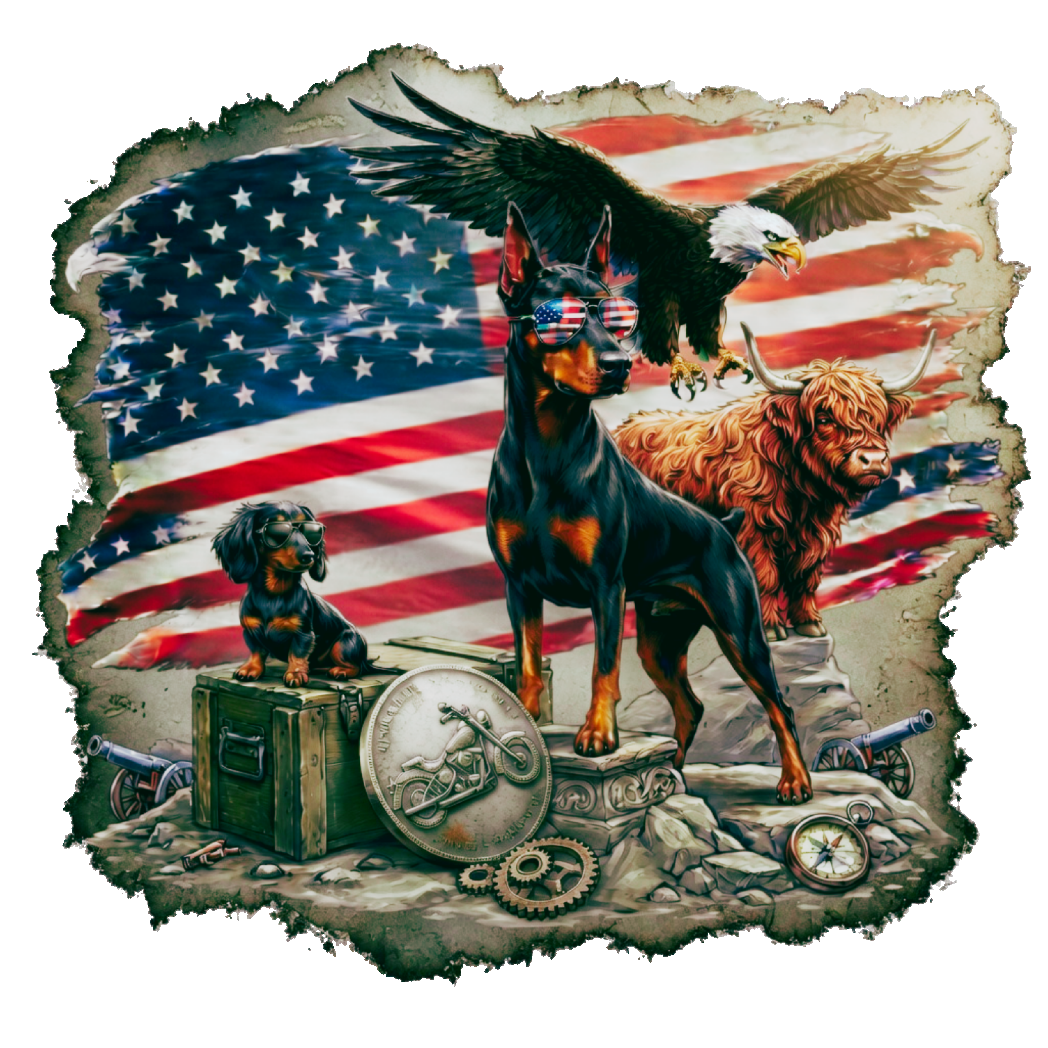 Flag Eagle Doberman, Highland, Dachshund