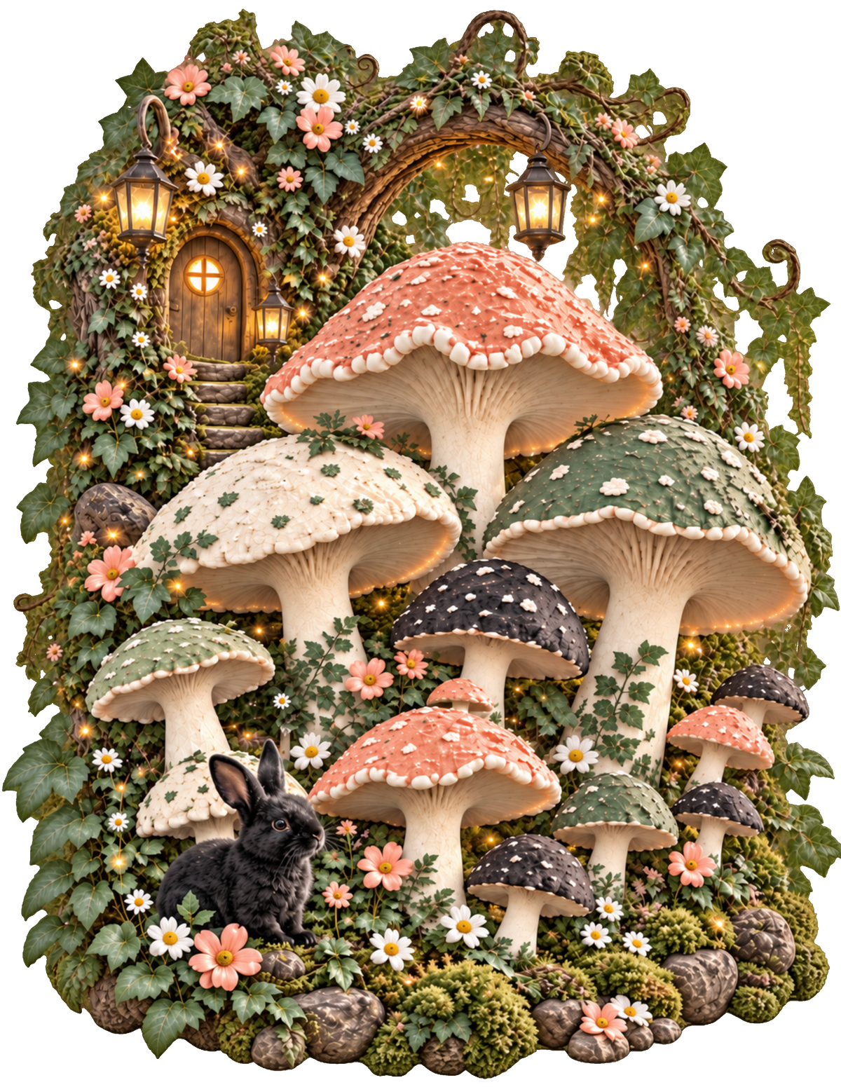 Enchanted Mushroom Cottage Garden DTF transfer