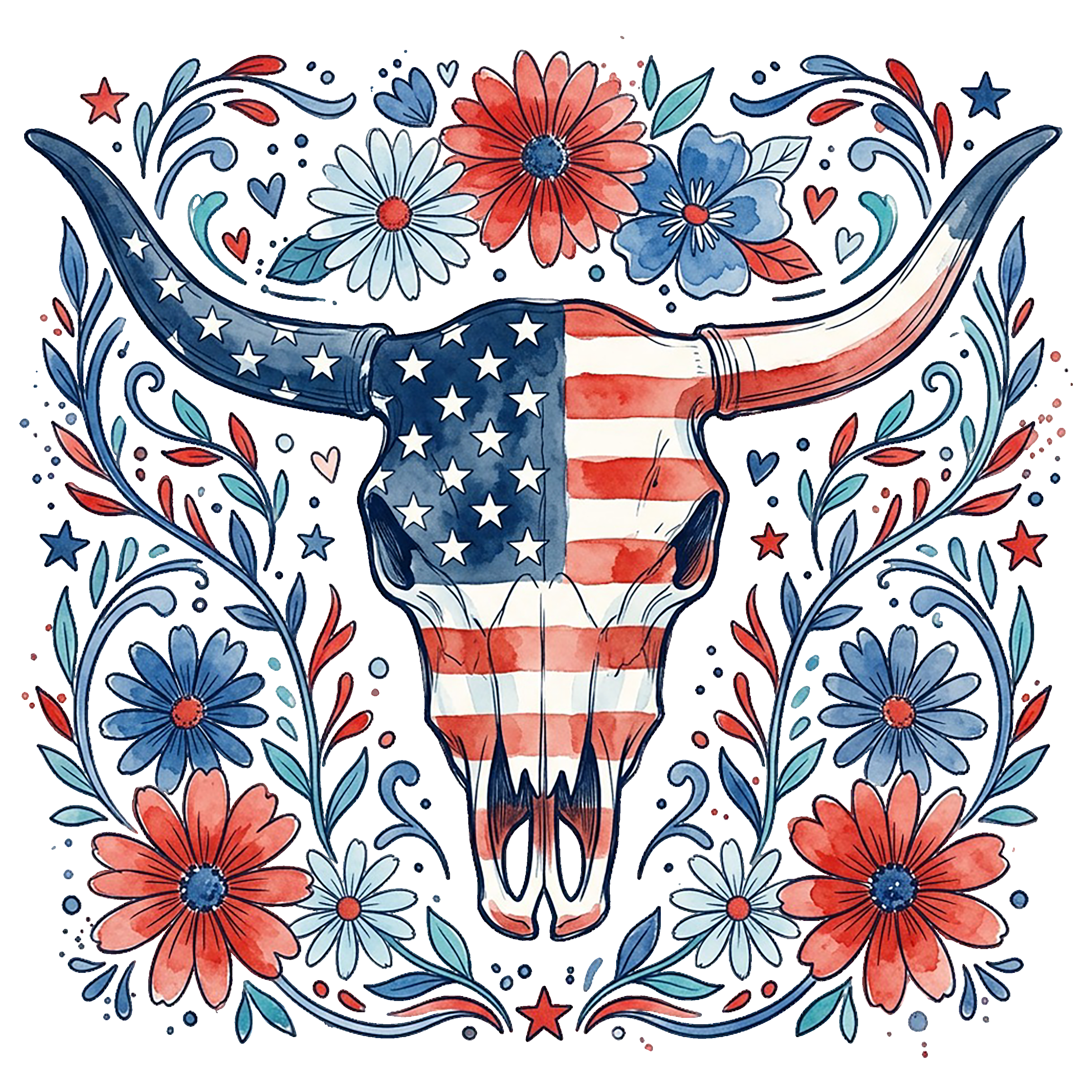 Skull (red, white, blue)