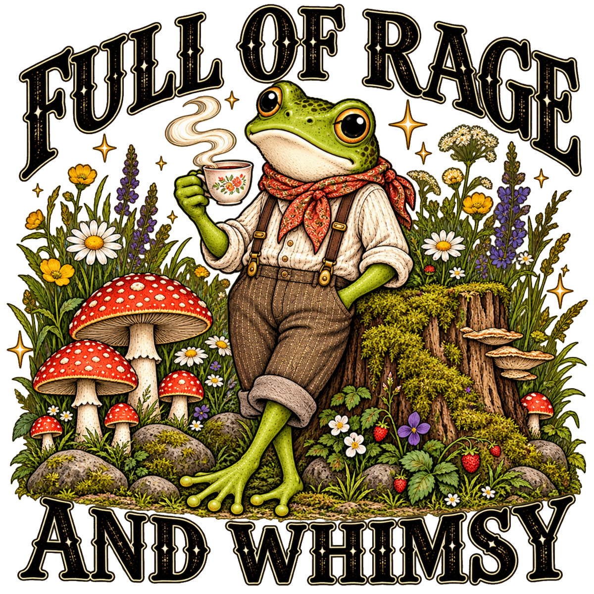 Full of Rage and Whimsy Tea Frog DTF transfer