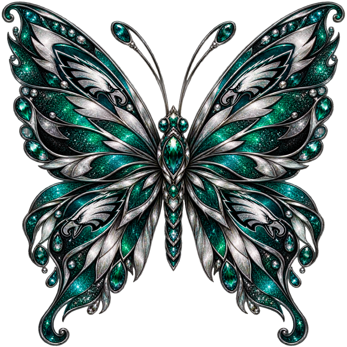 Philadelphia Eagles Jeweled Butterfly DTF transfer