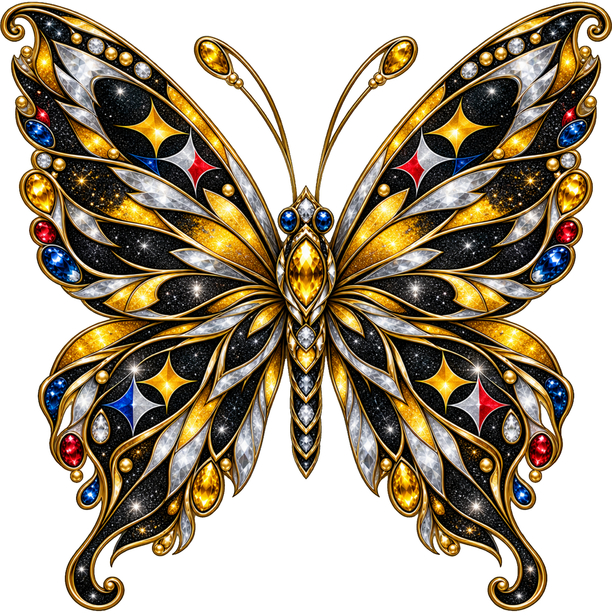 Pittsburgh Steelers Jeweled Butterfly DTF transfer