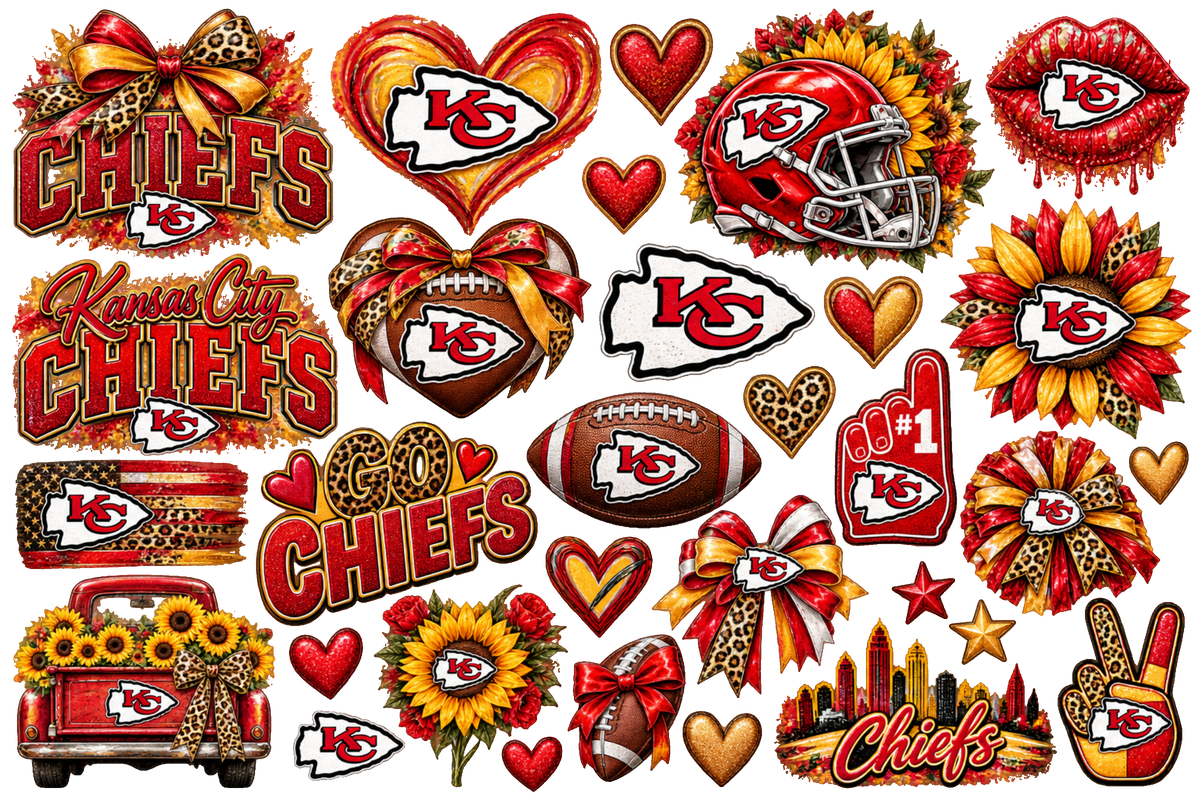 Kansas City Chiefs Sunflower Sticker Collage gang sheet