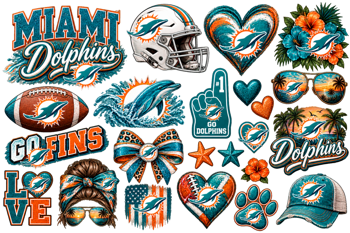 Miami Dolphins Sticker Collage gang sheet