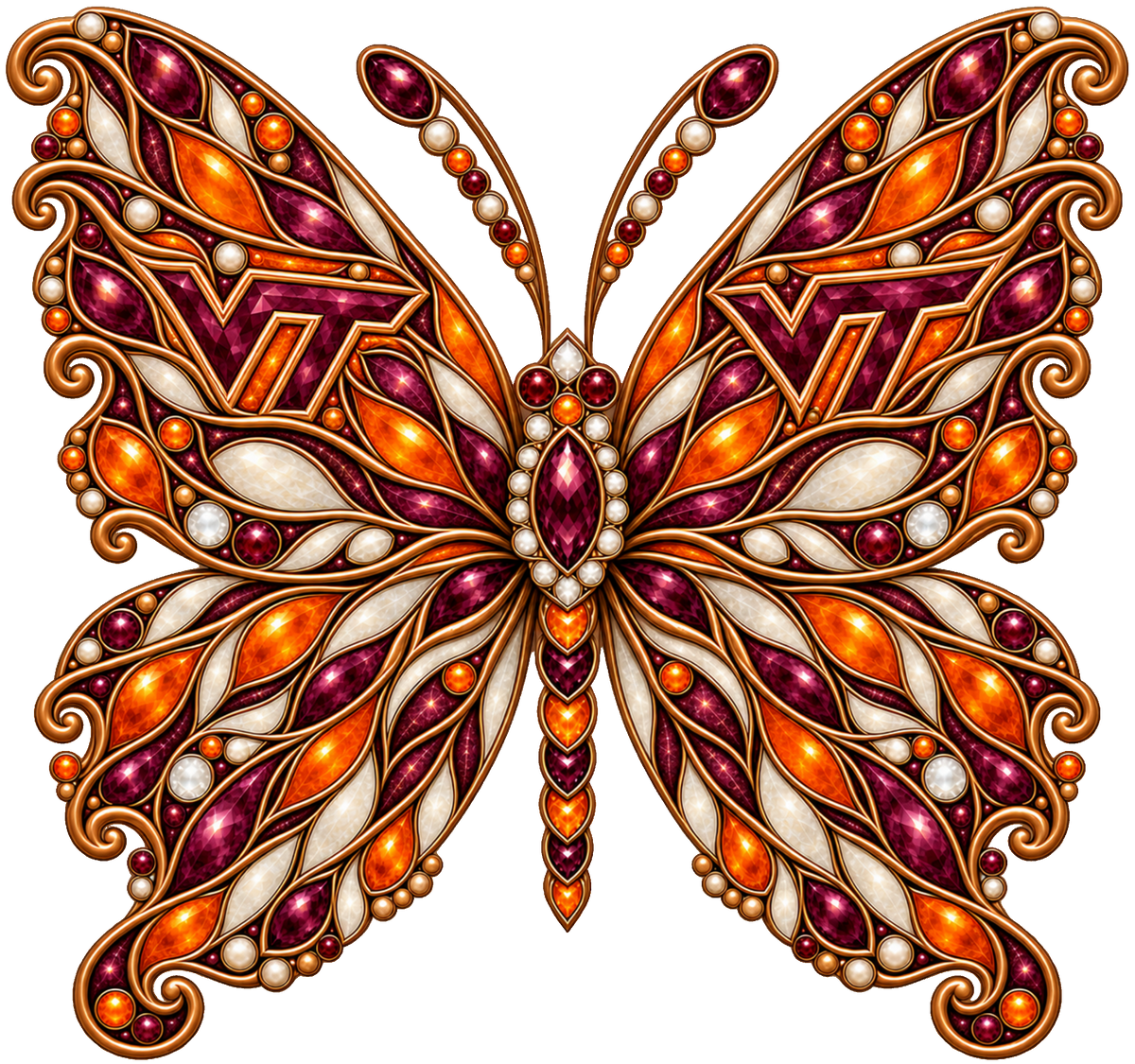 Virginia Tech Hokies Jeweled Butterfly DTF transfer