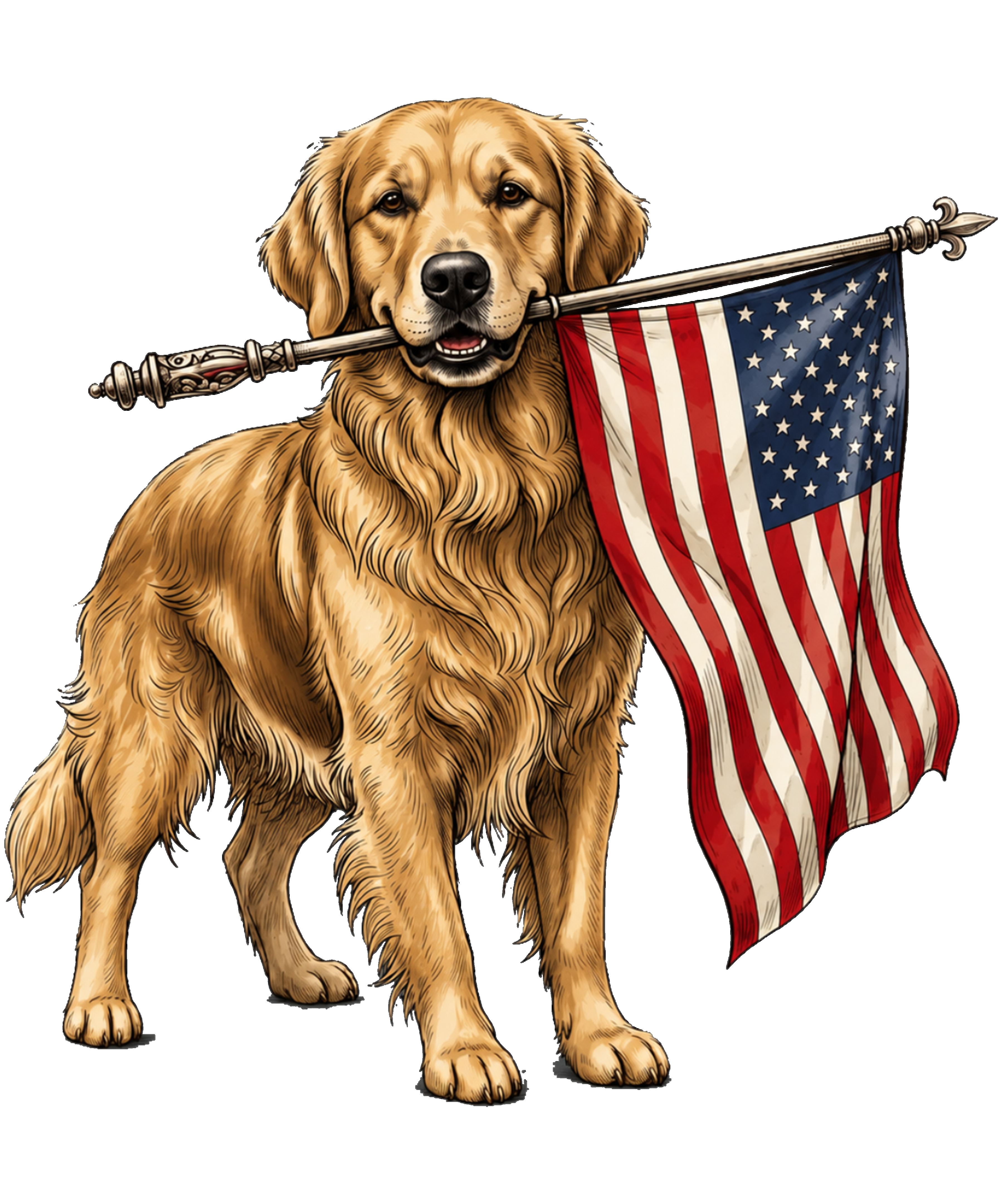 Golden Retreiver w/flag