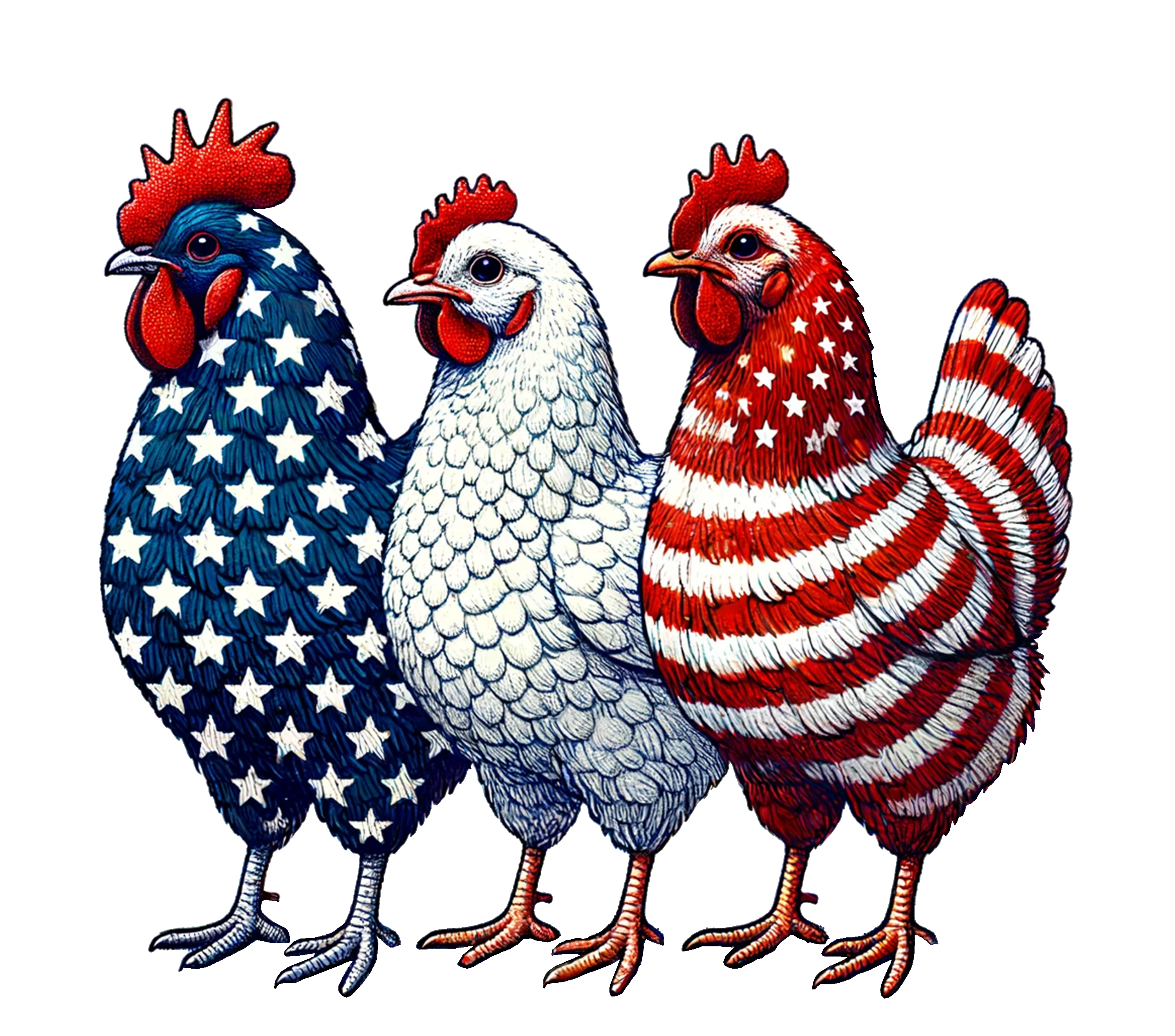 Hens (red, white, blue)