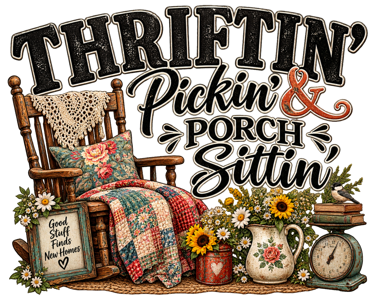 Thriftin' Pickin' & Porch Sittin' Classic DTF transfer
