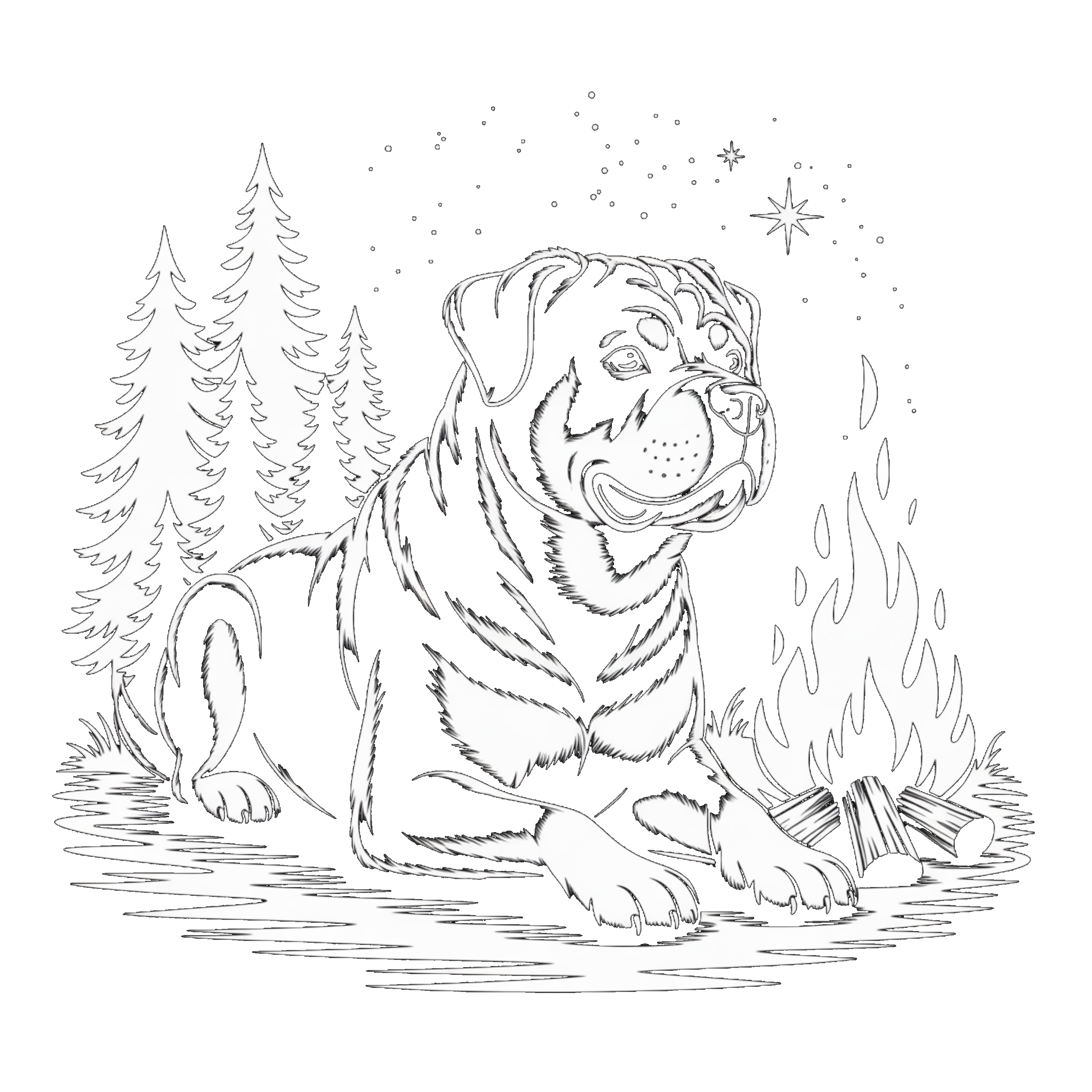 Rotweiler w/Campfire (Black Knockout)
