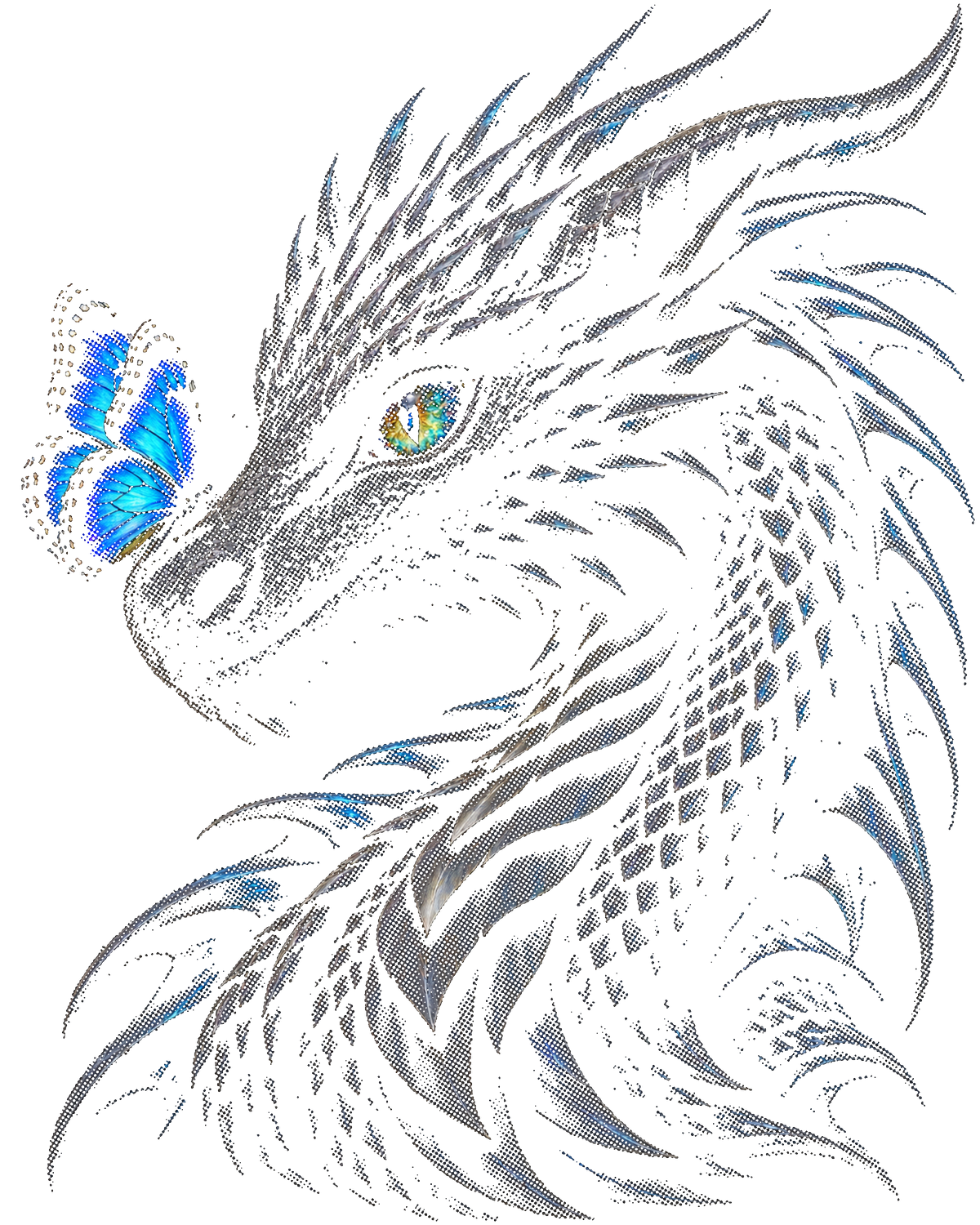 Black Dragon & Butterfly Halftone