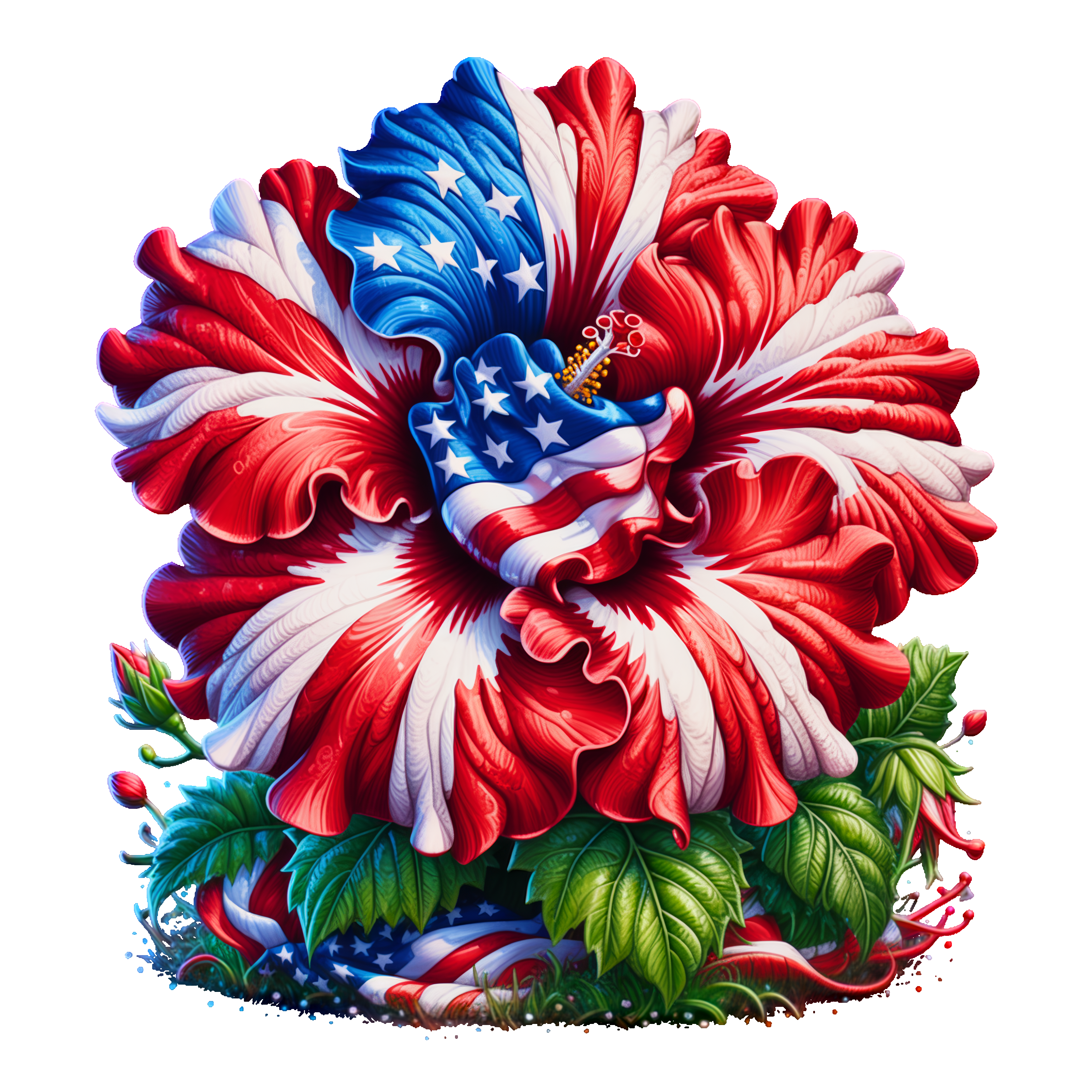 Hibiscus Flower2 (red, white, blue)