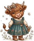 Whimsy Baby Highland Cow in a Dress DTF transfer