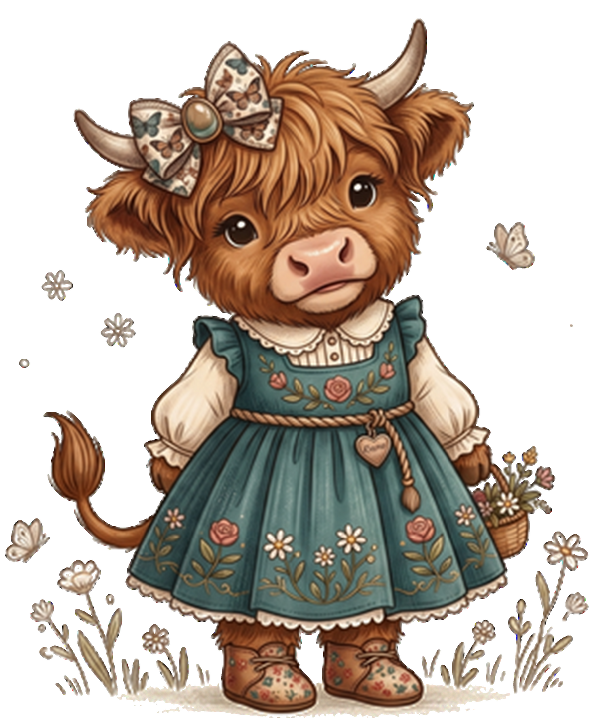 Whimsy Baby Highland Cow in a Dress DTF transfer