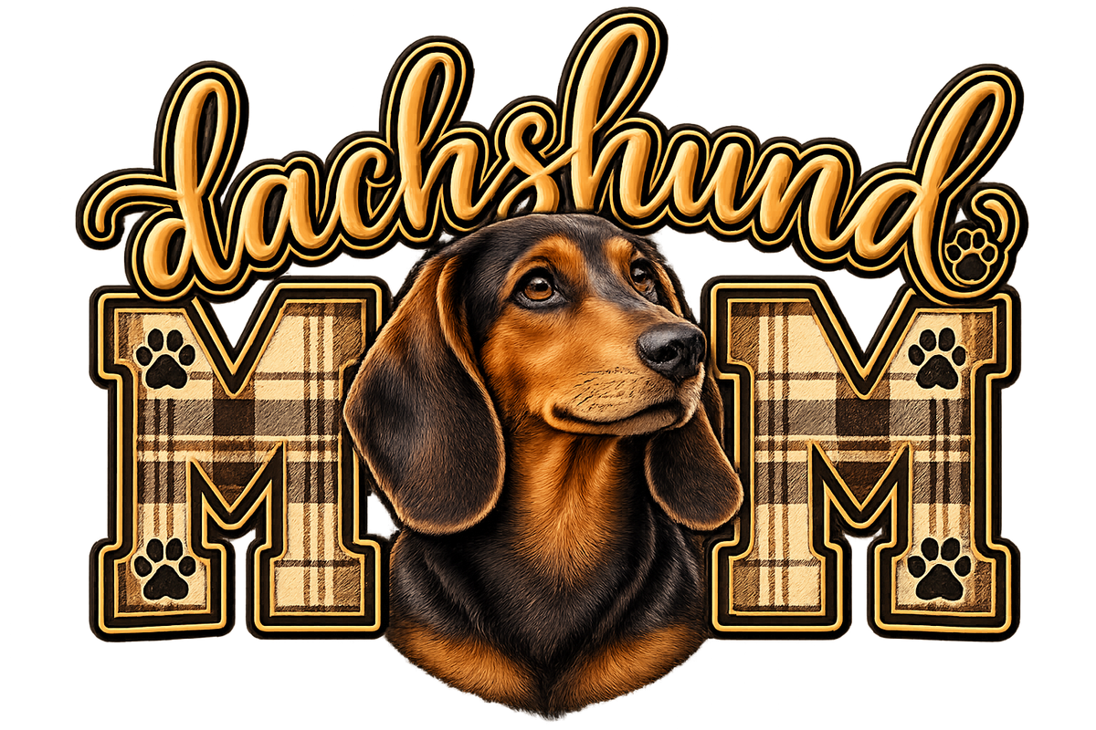 Dachshund Mom Tan Plaid DTF transfer