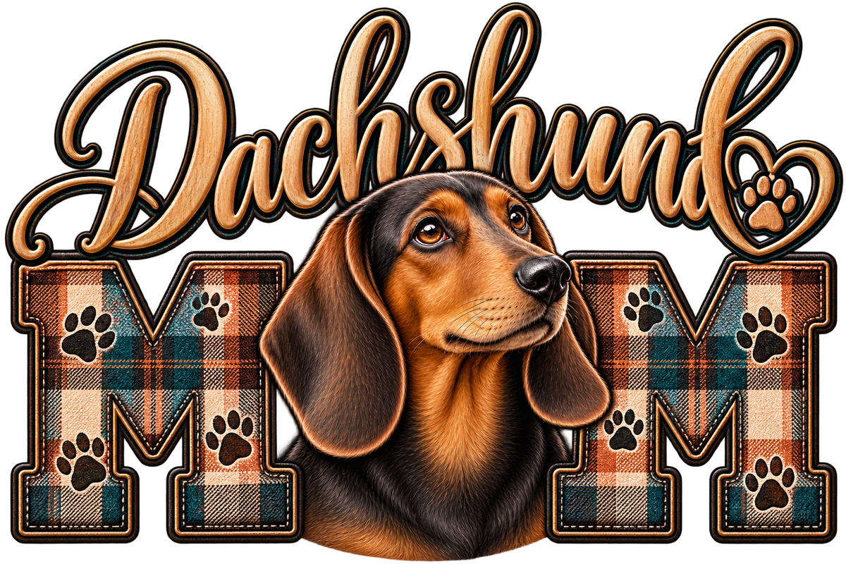 Dachshund Mom Teal Plaid DTF transfer
